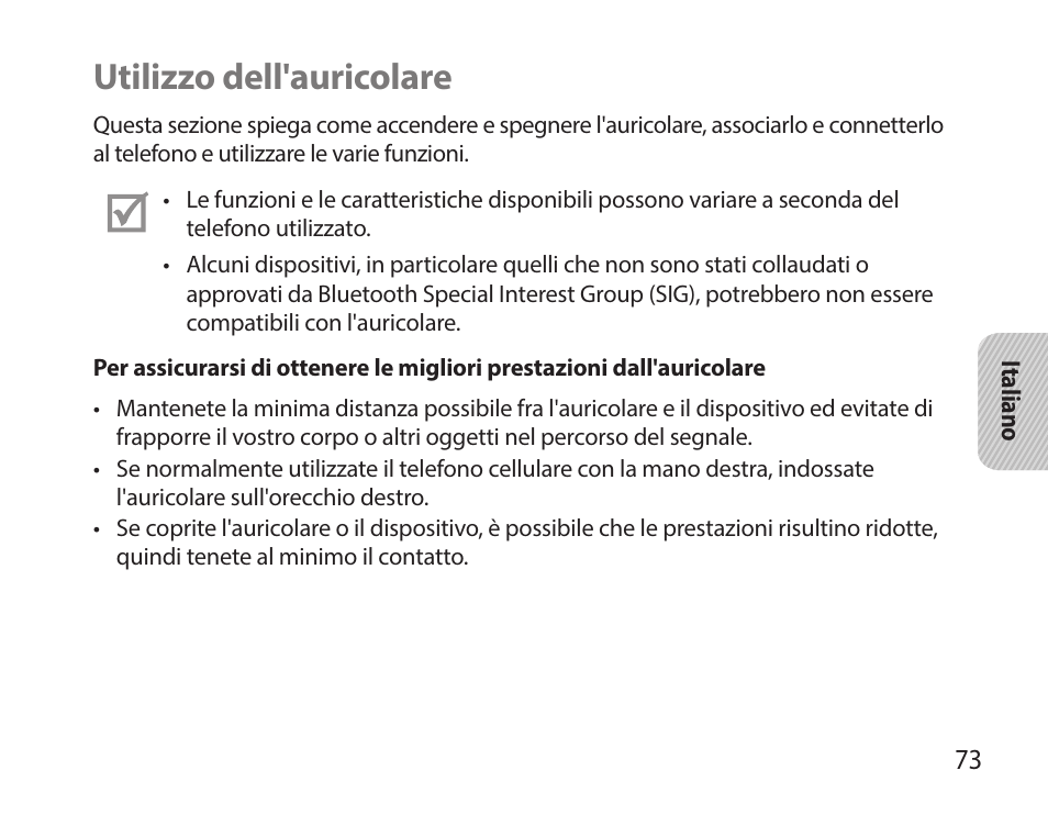 Utilizzo dell'auricolare | Samsung HM7000 User Manual | Page 75 / 160