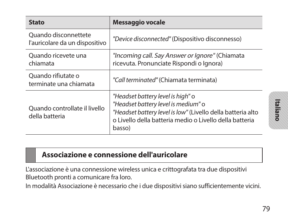 Associazione e connessione dell'auricolare | Samsung HM7000 User Manual | Page 81 / 160