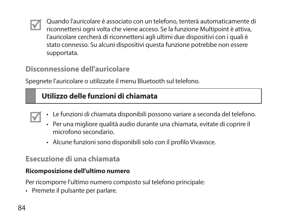 Utilizzo delle funzioni di chiamata | Samsung HM7000 User Manual | Page 86 / 160