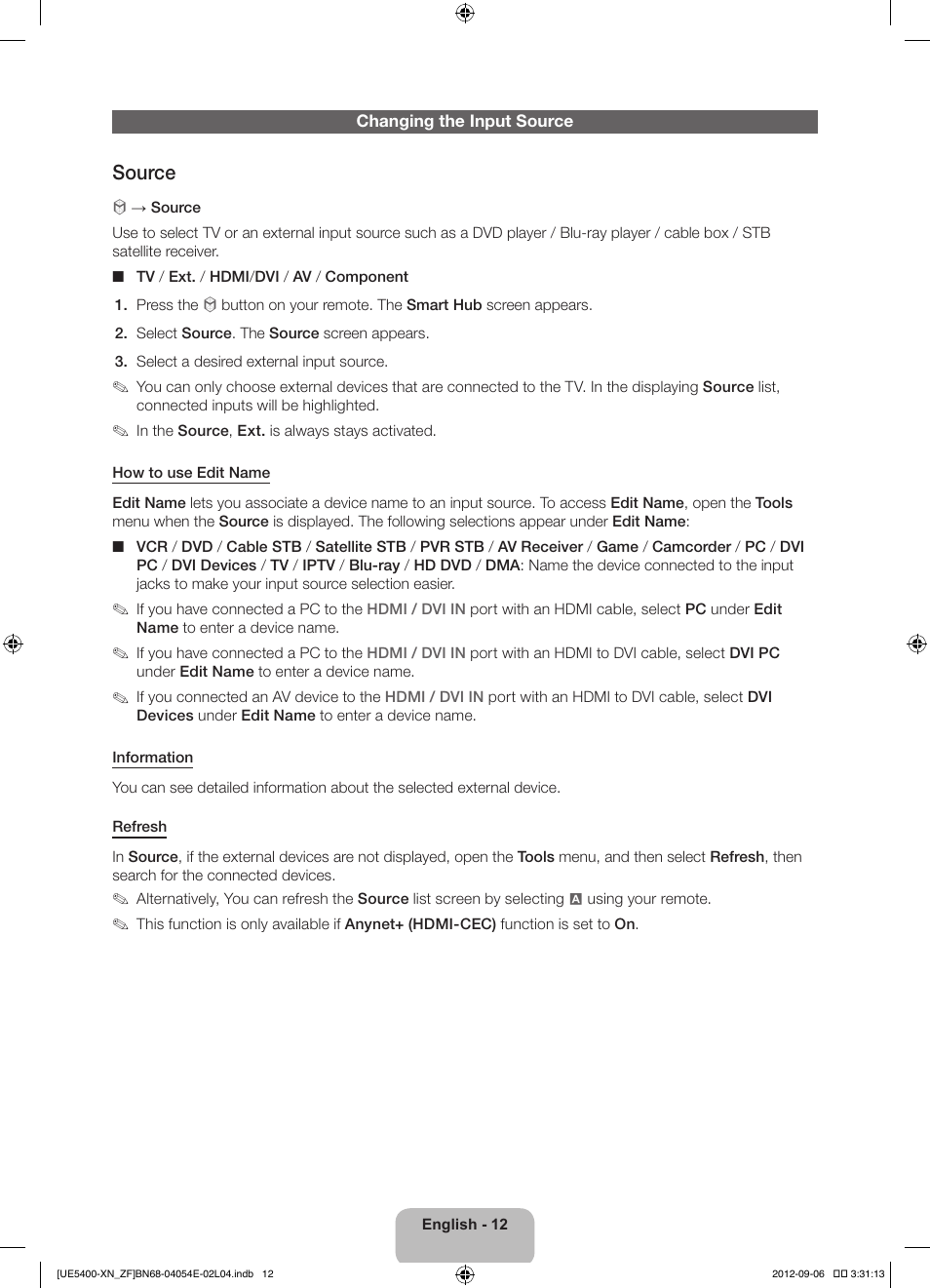 Source | Samsung UE22ES5400W User Manual | Page 12 / 88