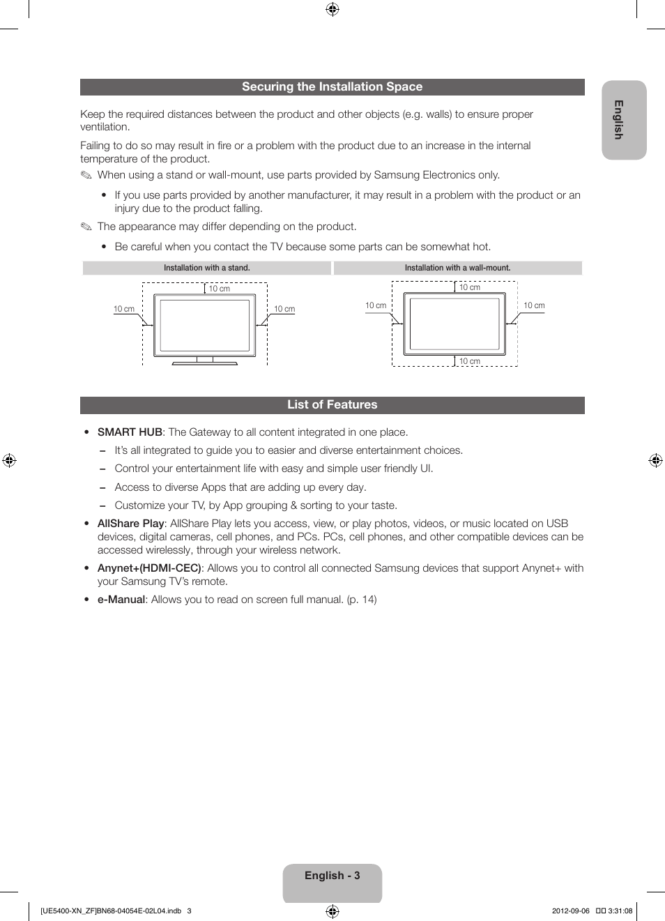 Samsung UE22ES5400W User Manual | Page 3 / 88