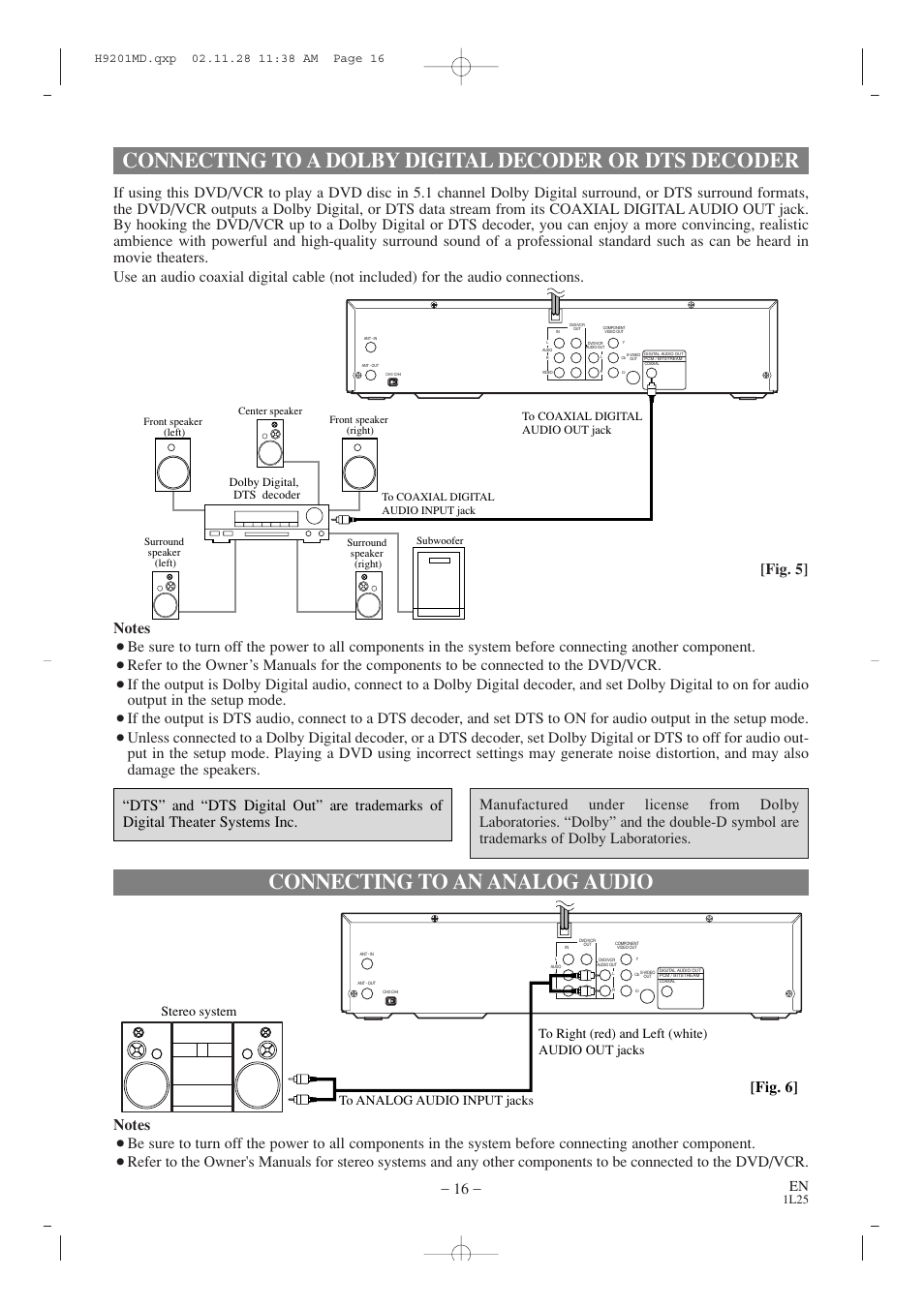Connecting to an analog audio, Fig. 6 | Audiovox AXWD2002 User Manual | Page 16 / 44