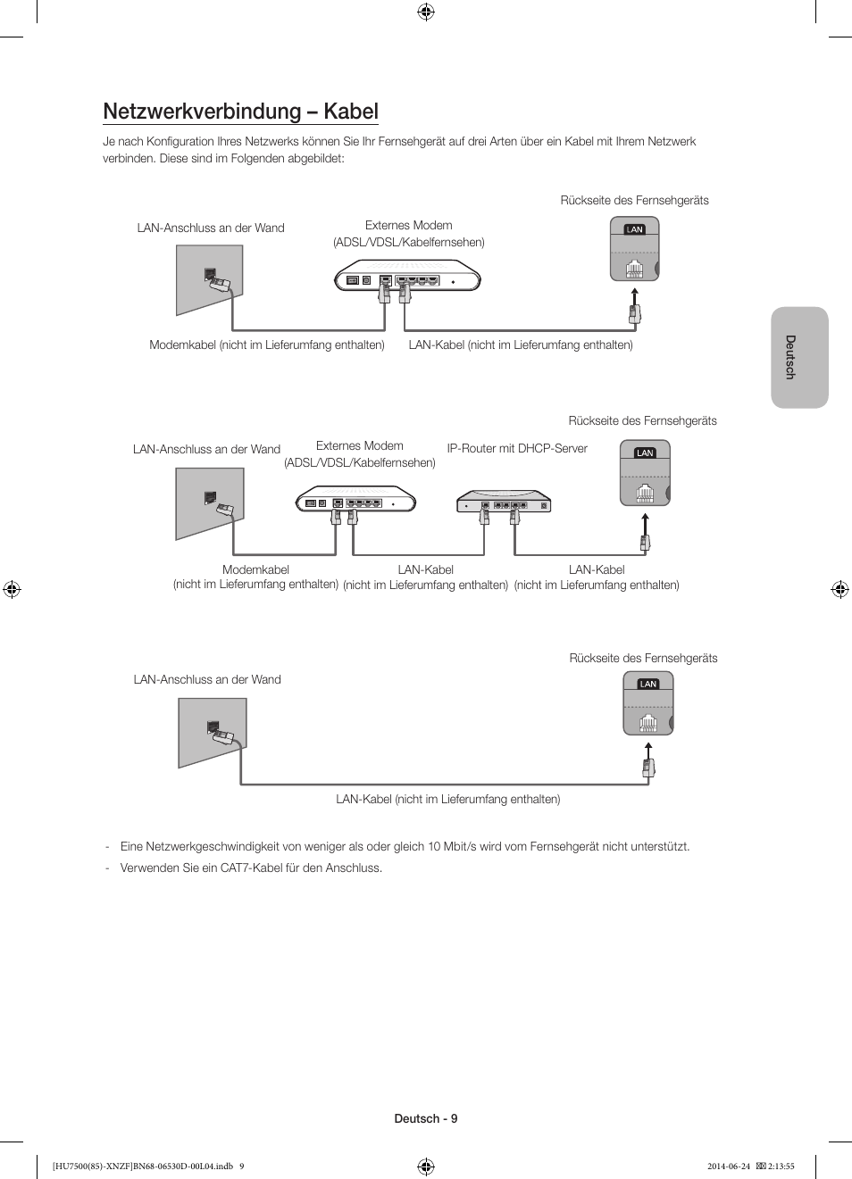 Netzwerkverbindung – kabel | Samsung UE85HU7500L User Manual | Page 57 / 97