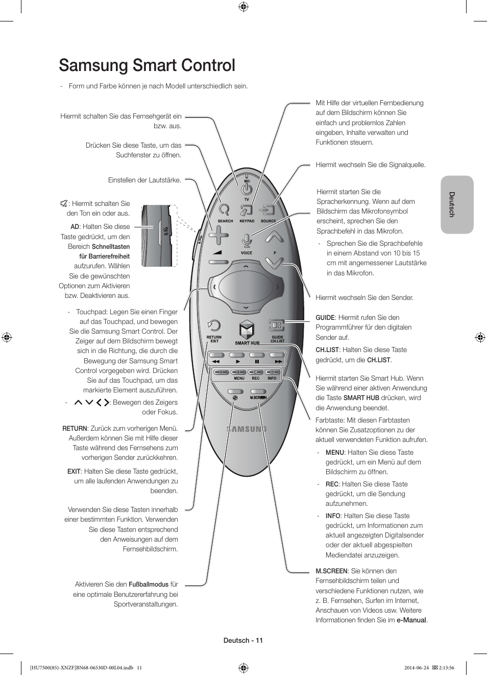 Samsung smart control | Samsung UE85HU7500L User Manual | Page 59 / 97