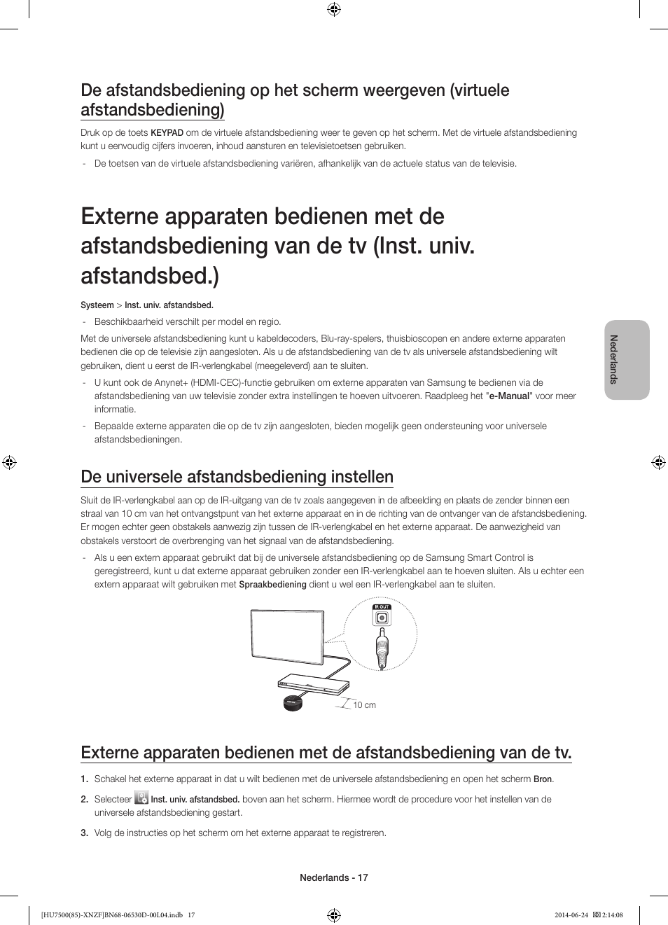 De universele afstandsbediening instellen | Samsung UE85HU7500L User Manual | Page 89 / 97