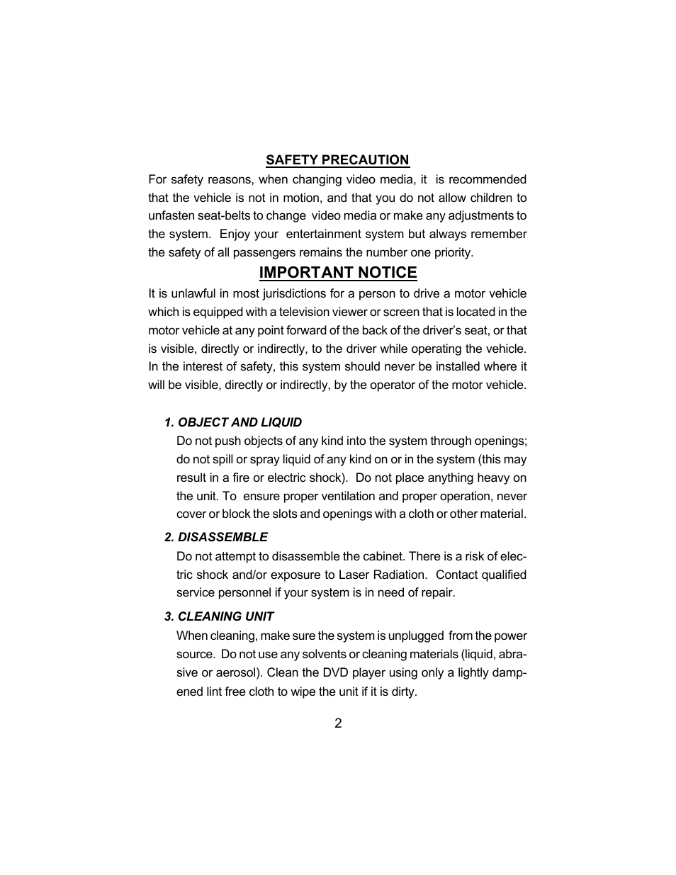 Important notice | Audiovox AVD300 User Manual | Page 3 / 30