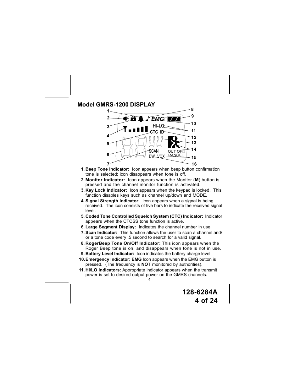 Model gmrs-1200 display | Audiovox DV1200 User Manual | Page 4 / 24