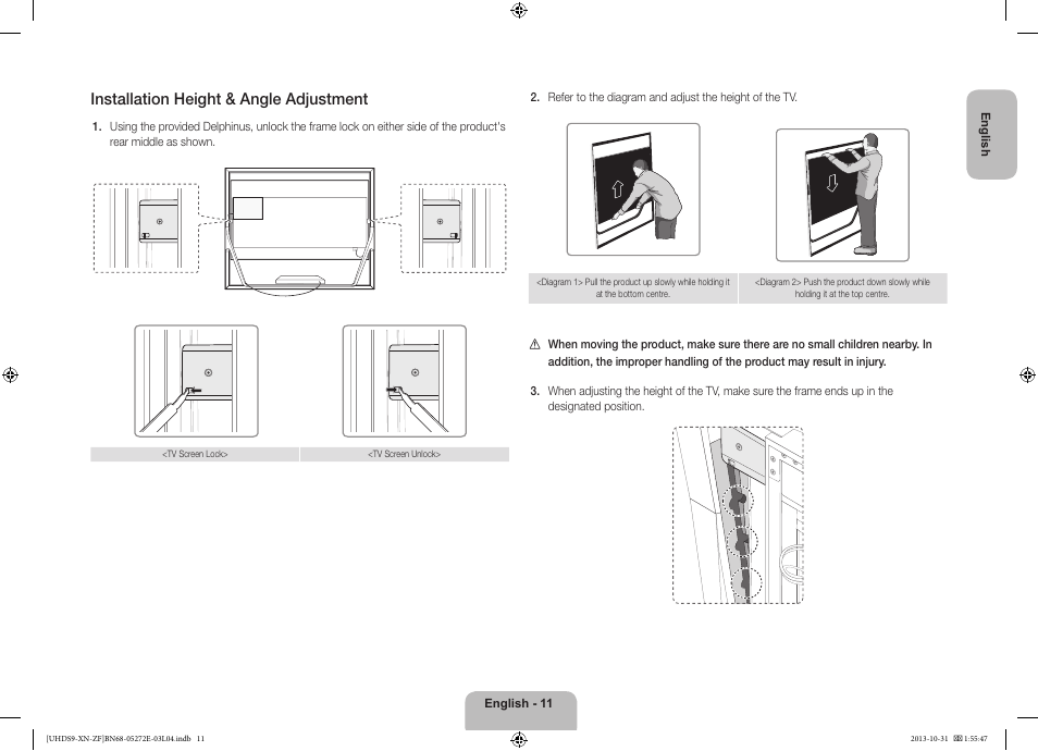 Installation height & angle adjustment | Samsung UE85S9SL User Manual | Page 11 / 97