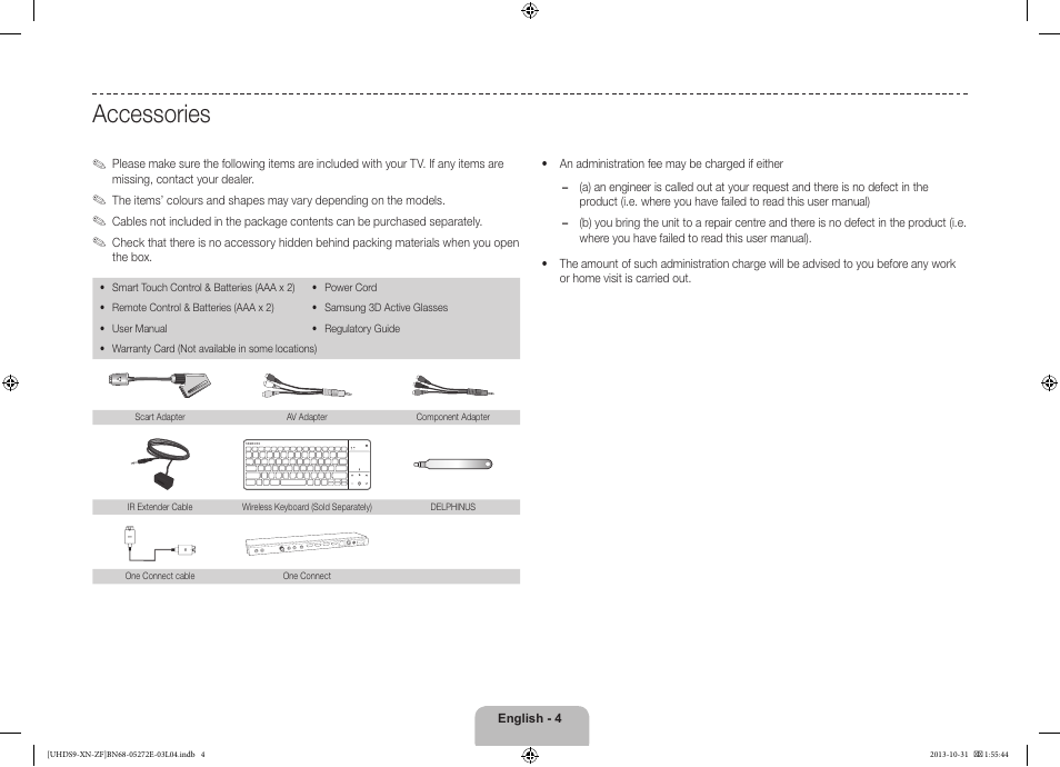 Accessories | Samsung UE85S9SL User Manual | Page 4 / 97