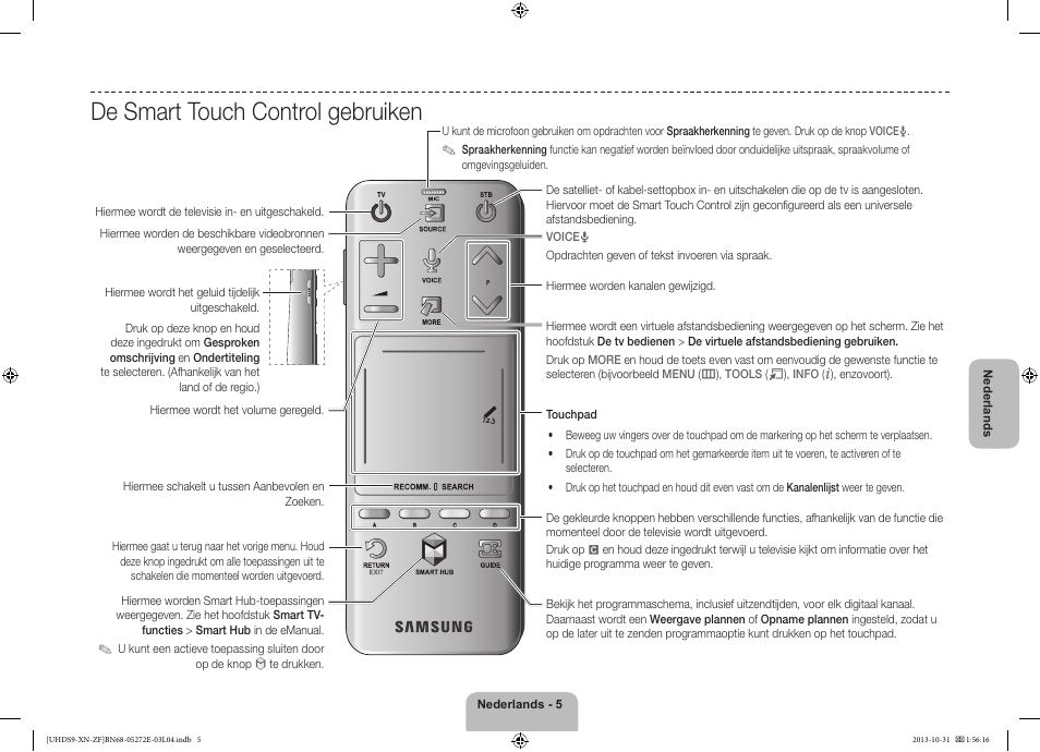 De smart touch control gebruiken | Samsung UE85S9SL User Manual | Page 77 / 97