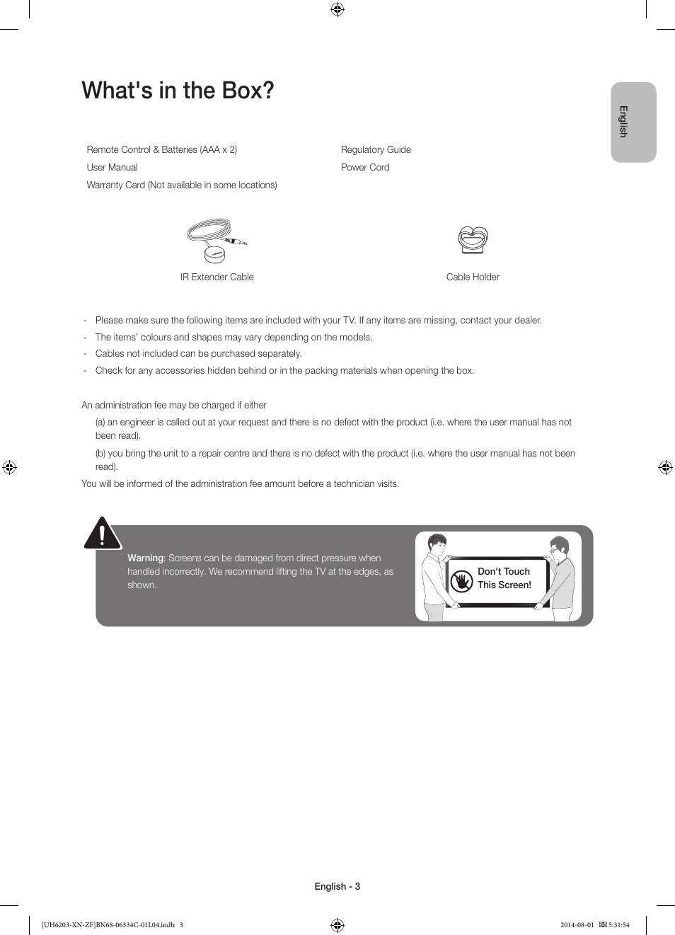 What's in the box | Samsung UE60H6203AW User Manual | Page 3 / 82