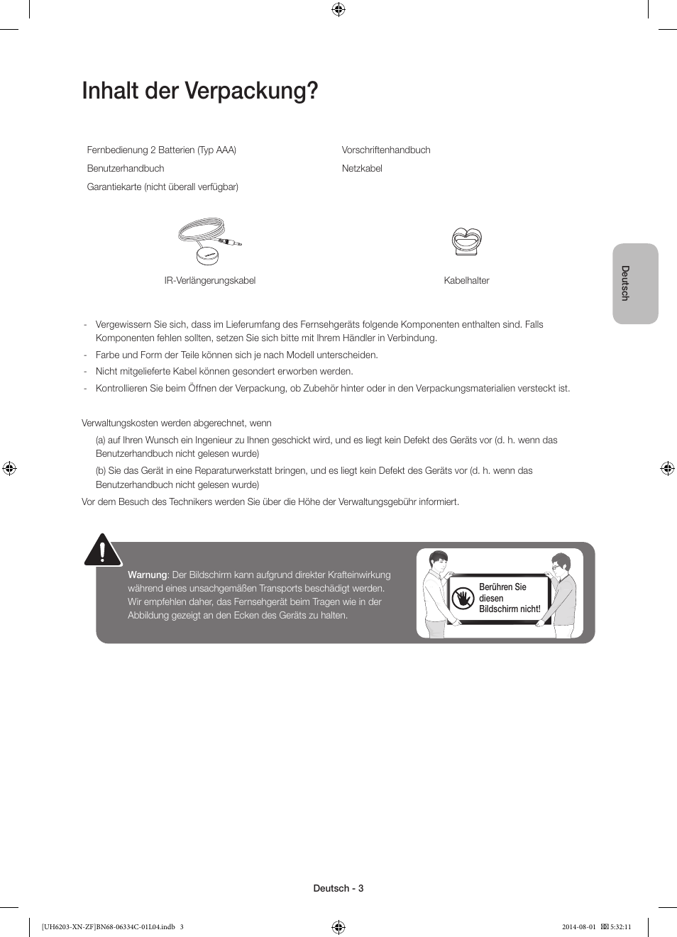 Inhalt der verpackung | Samsung UE60H6203AW User Manual | Page 43 / 82