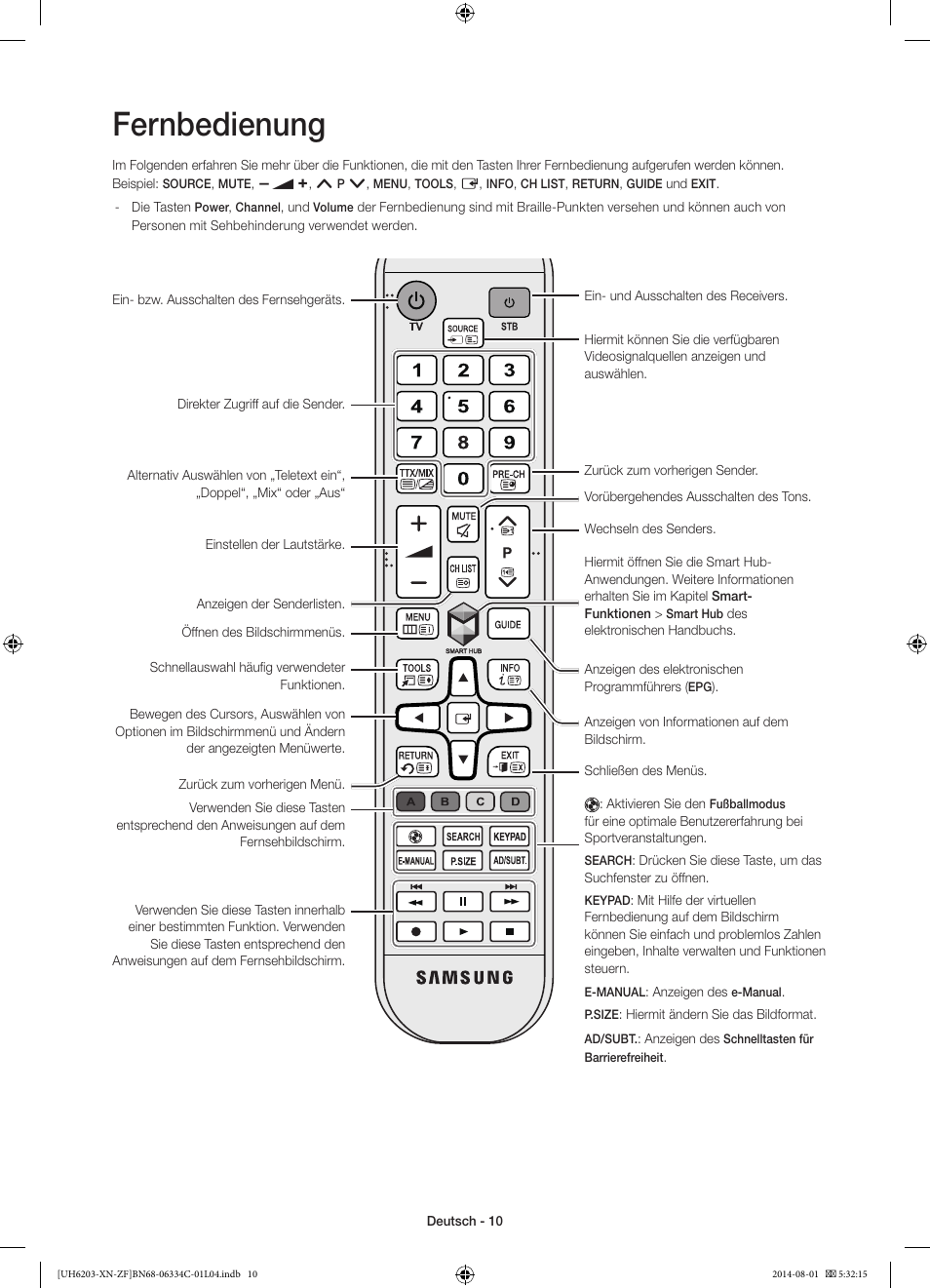 Fernbedienung | Samsung UE60H6203AW User Manual | Page 50 / 82