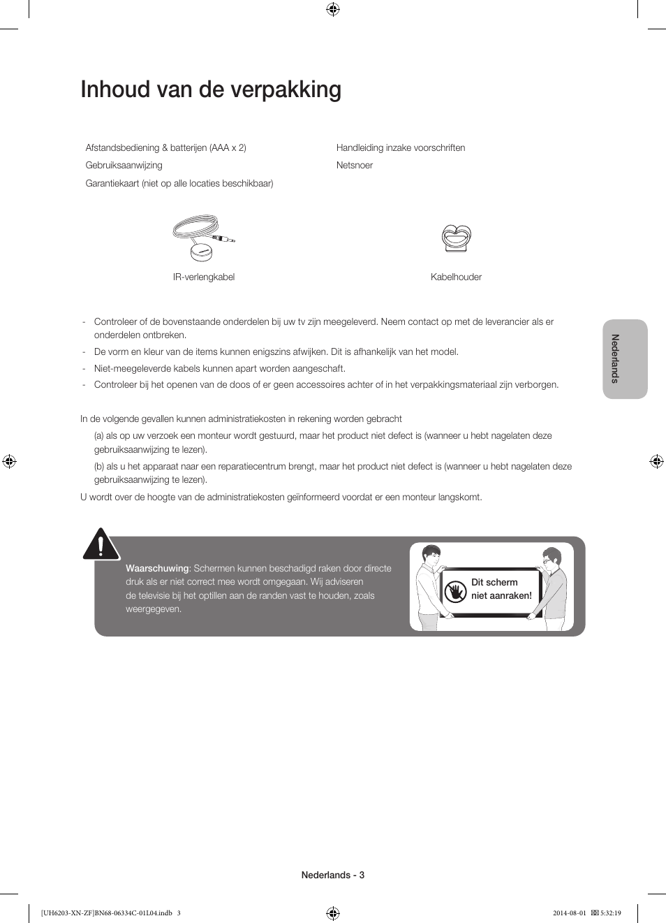 Inhoud van de verpakking | Samsung UE60H6203AW User Manual | Page 63 / 82