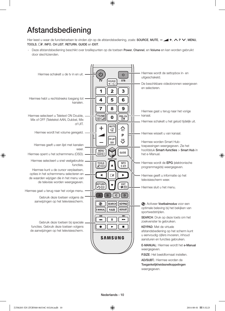 Afstandsbediening | Samsung UE60H6203AW User Manual | Page 70 / 82