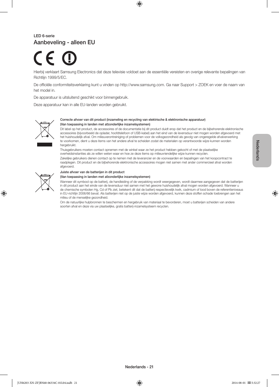 Aanbeveling - alleen eu | Samsung UE60H6203AW User Manual | Page 81 / 82