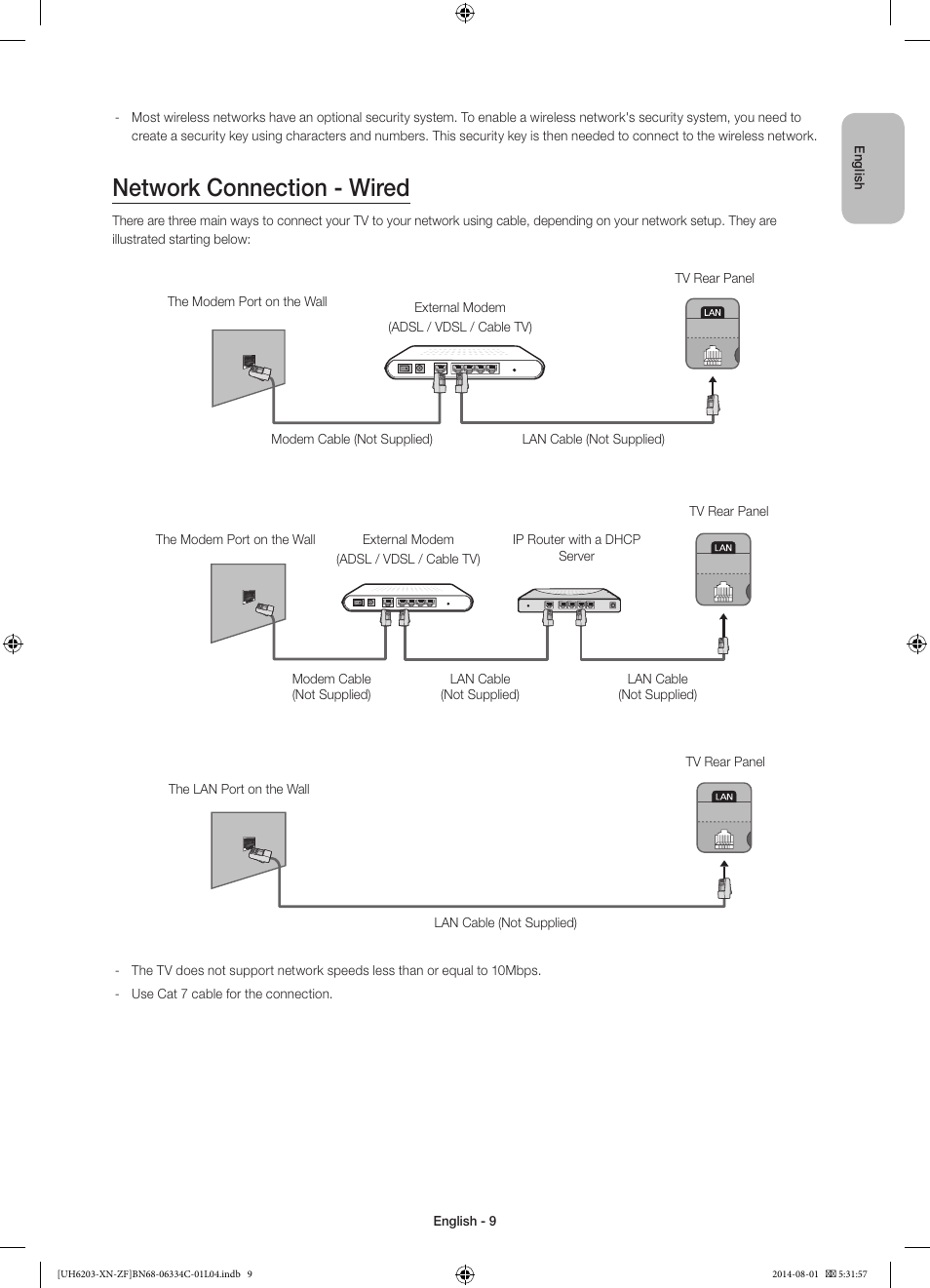 Network connection - wired | Samsung UE60H6203AW User Manual | Page 9 / 82