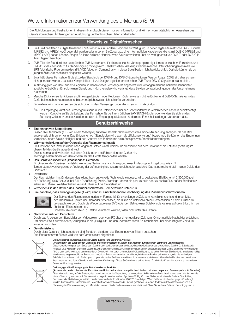 Hinweis zu digitalfernsehen, Benutzerhinweise | Samsung PS51E450A1W User Manual | Page 26 / 49