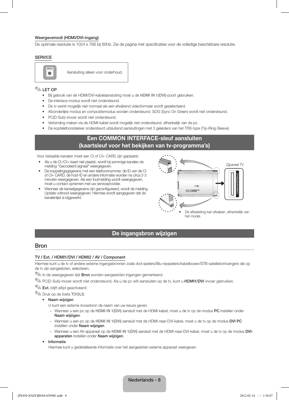 De ingangsbron wijzigen bron | Samsung PS51E450A1W User Manual | Page 44 / 49