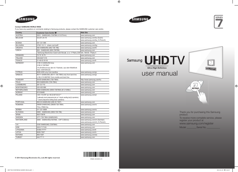 Samsung UE55HU7500L User Manual | 97 pages