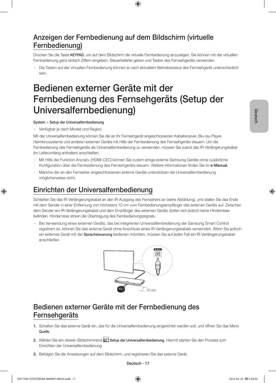 Einrichten der universalfernbedienung | Samsung UE55HU7500L User Manual | Page 65 / 97