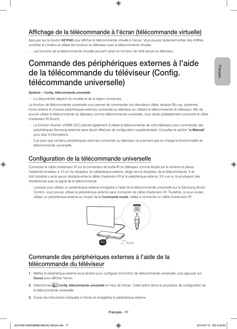 Configuration de la télécommande universelle | Samsung UE65HU7200S User Manual | Page 41 / 97
