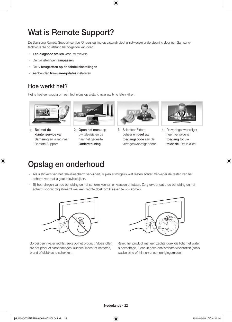 Wat is remote support, Opslag en onderhoud, Hoe werkt het | Samsung UE65HU7200S User Manual | Page 94 / 97