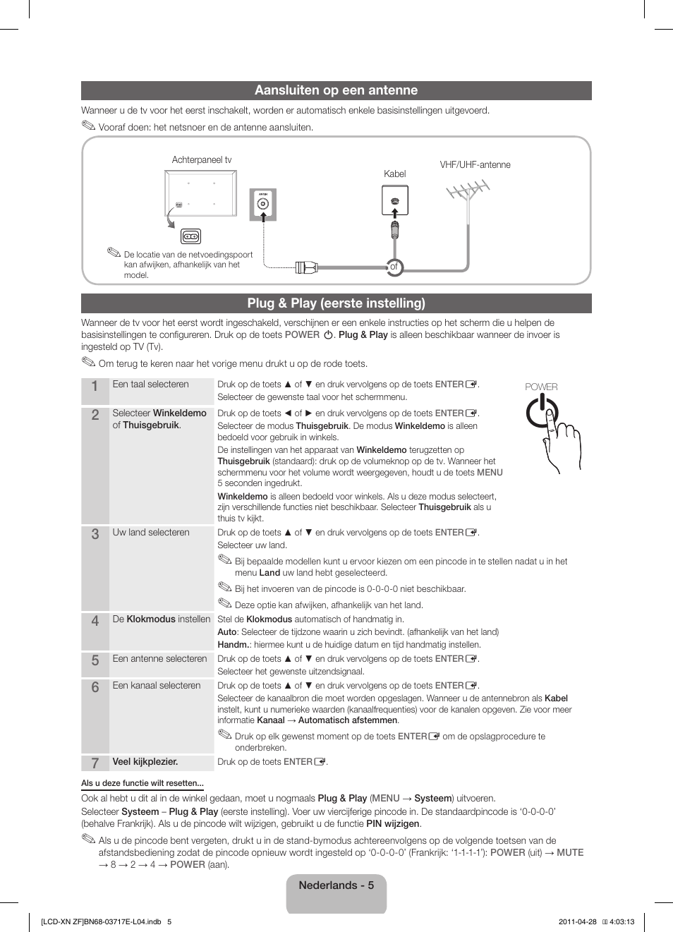 Aansluiten op een antenne, Plug & play (eerste instelling) | Samsung LE32D403E2W User Manual | Page 47 / 57