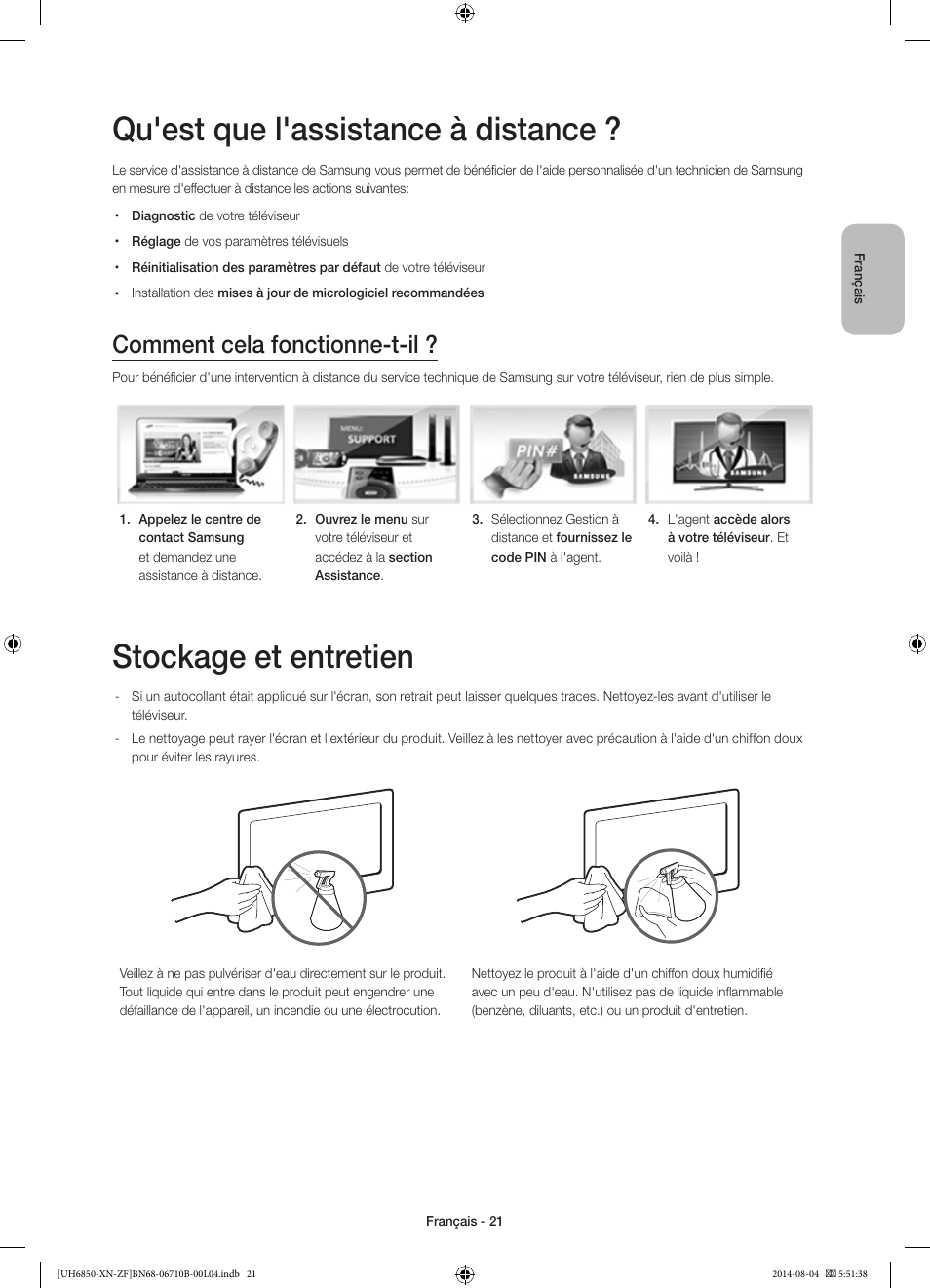 Qu'est que l'assistance à distance, Stockage et entretien, Comment cela fonctionne-t-il | Samsung UE48H6850AW User Manual | Page 43 / 90