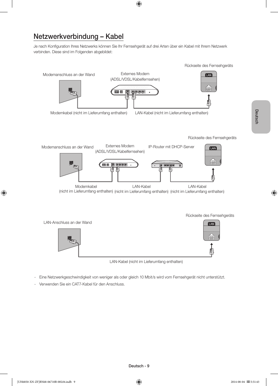 Netzwerkverbindung – kabel | Samsung UE48H6850AW User Manual | Page 53 / 90