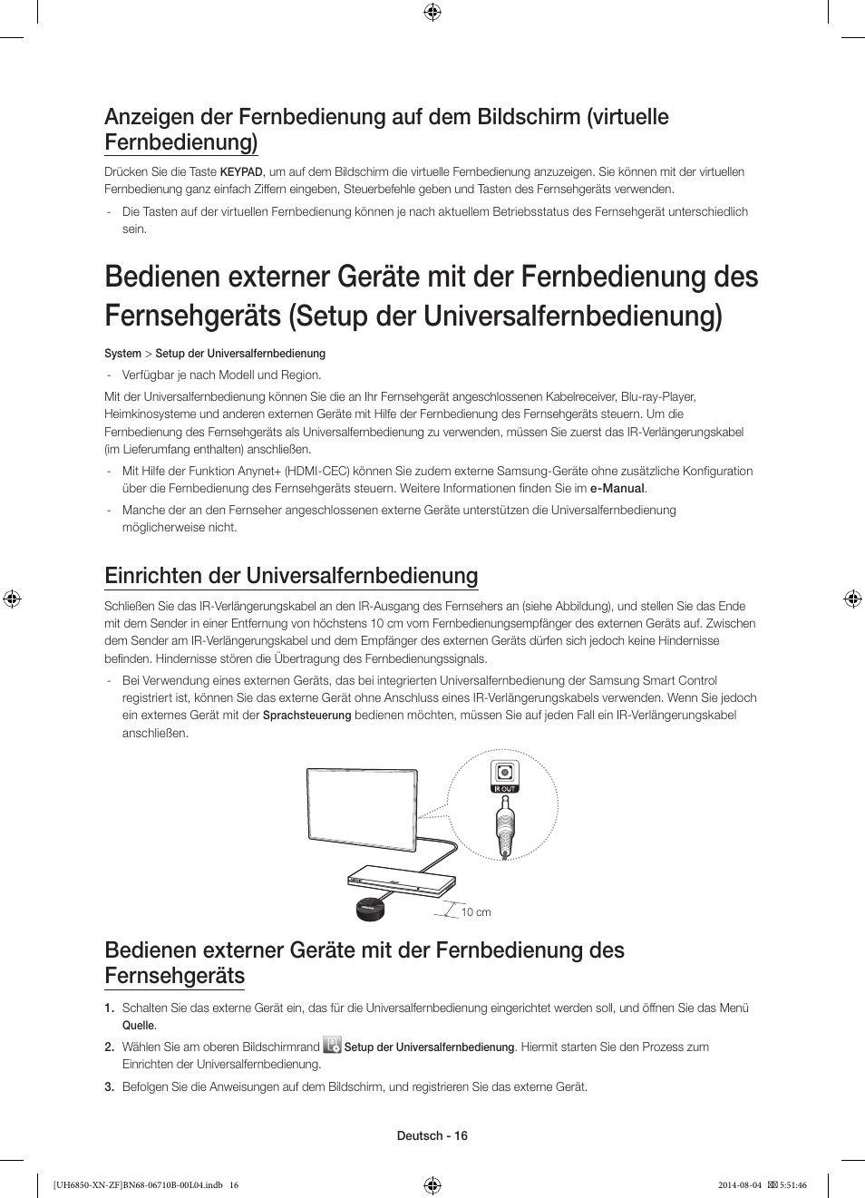 Setup der universalfernbedienung, Einrichten der universalfernbedienung | Samsung UE48H6850AW User Manual | Page 60 / 90