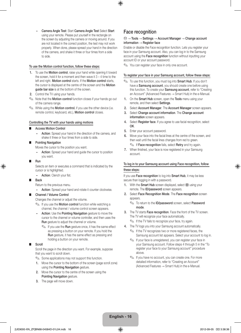 Face recognition | Samsung UE75ES9000S User Manual | Page 16 / 93