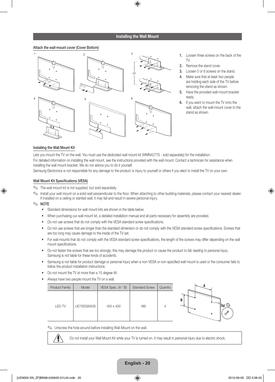 Samsung UE75ES9000S User Manual | Page 20 / 93