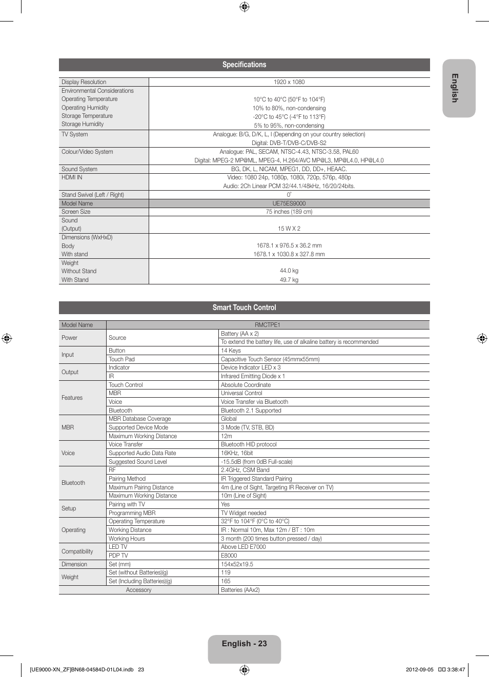 Samsung UE75ES9000S User Manual | Page 23 / 93