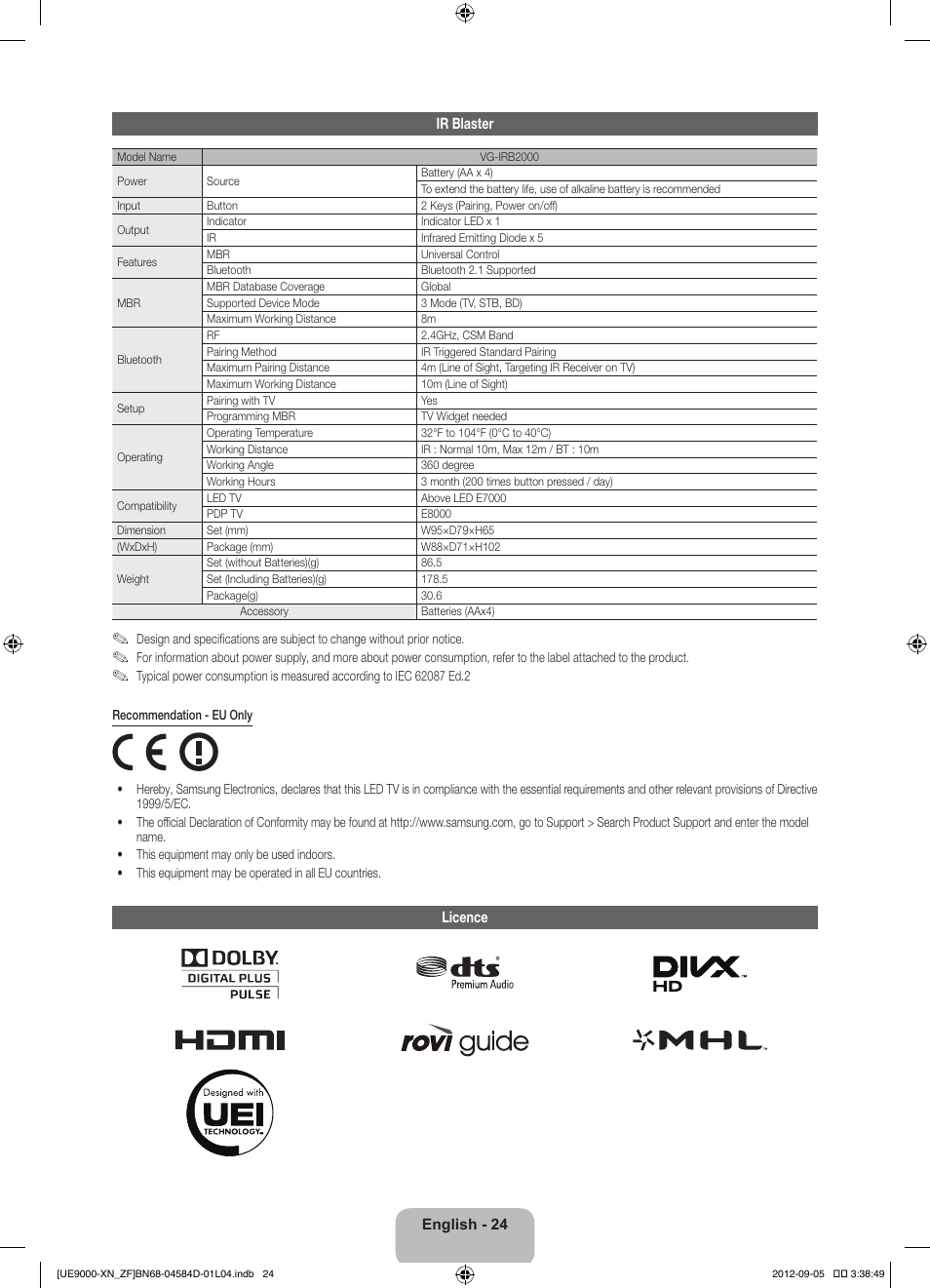 Samsung UE75ES9000S User Manual | Page 24 / 93