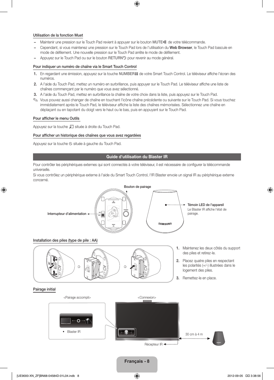 Guide d'utilisation du blaster ir, Français - 8 | Samsung UE75ES9000S User Manual | Page 31 / 93