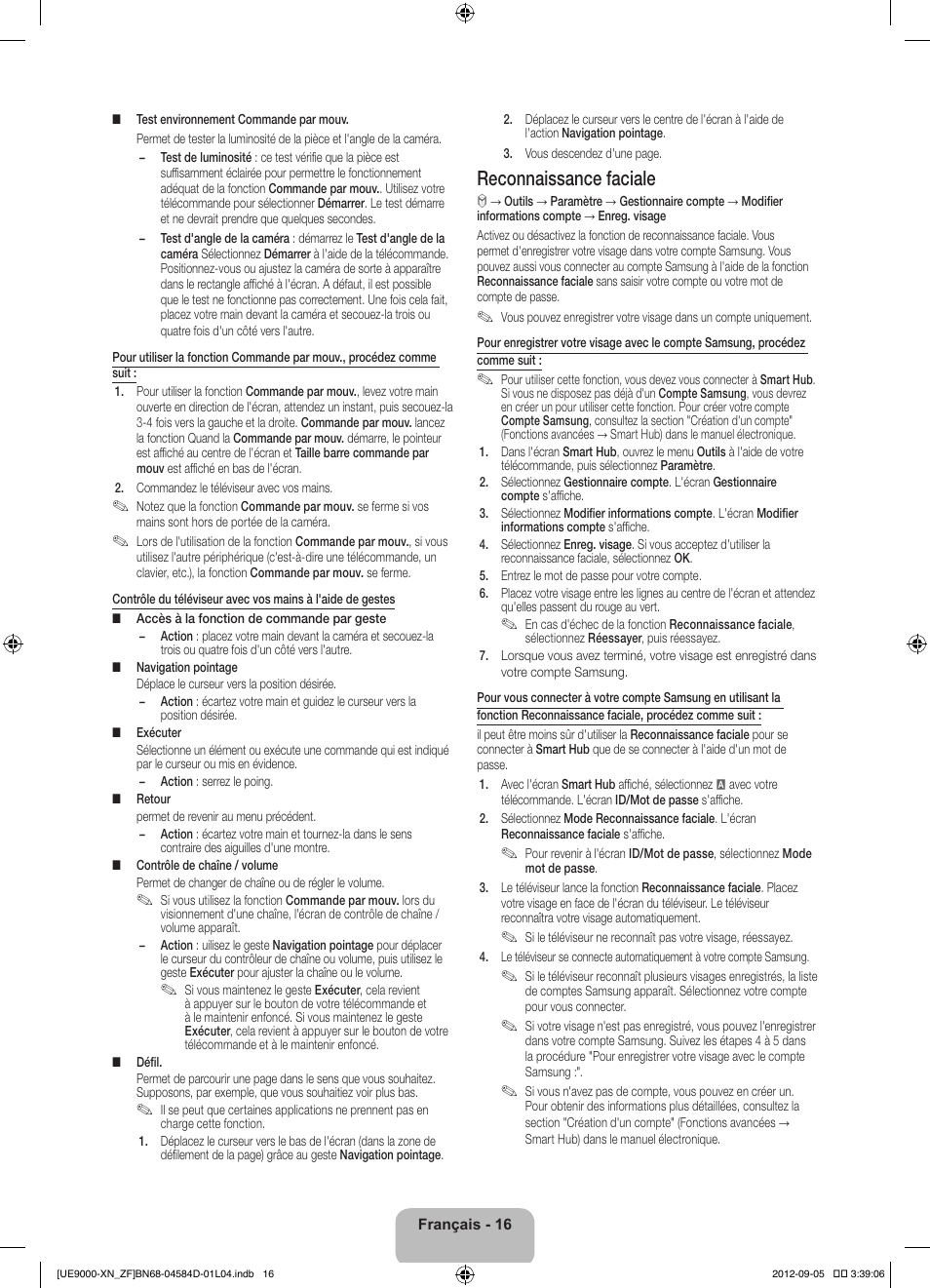 Reconnaissance faciale | Samsung UE75ES9000S User Manual | Page 39 / 93
