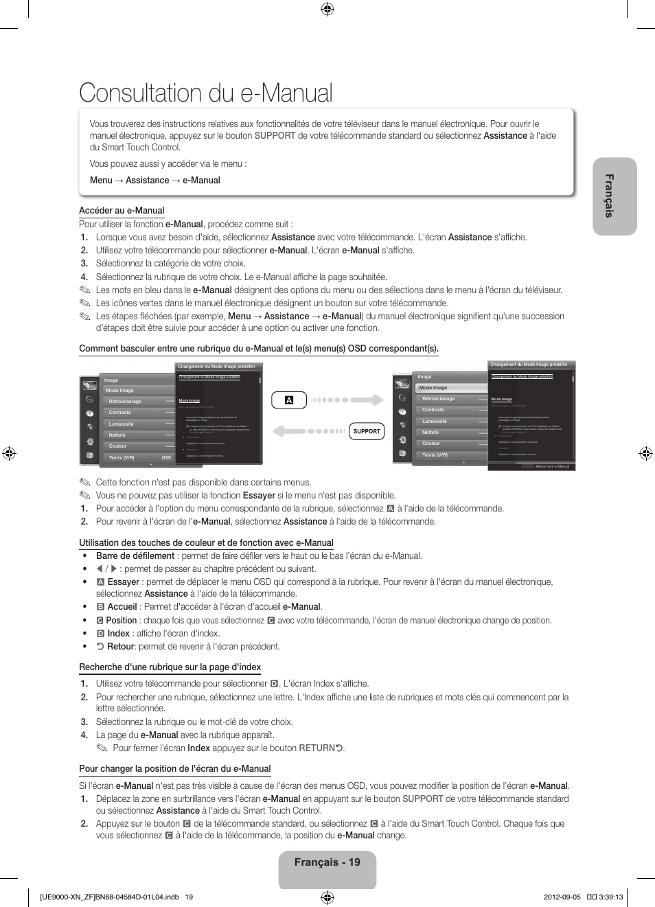 Consultation du e-manual, Français, Français - 19 | Samsung UE75ES9000S User Manual | Page 42 / 93