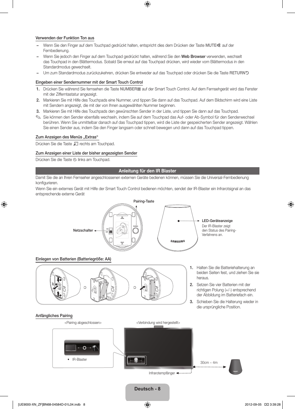 Anleitung für den ir blaster, Deutsch - 8 | Samsung UE75ES9000S User Manual | Page 54 / 93
