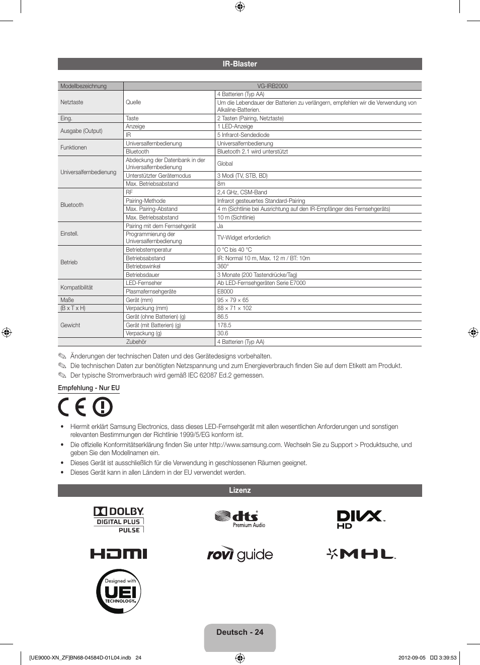 Samsung UE75ES9000S User Manual | Page 70 / 93