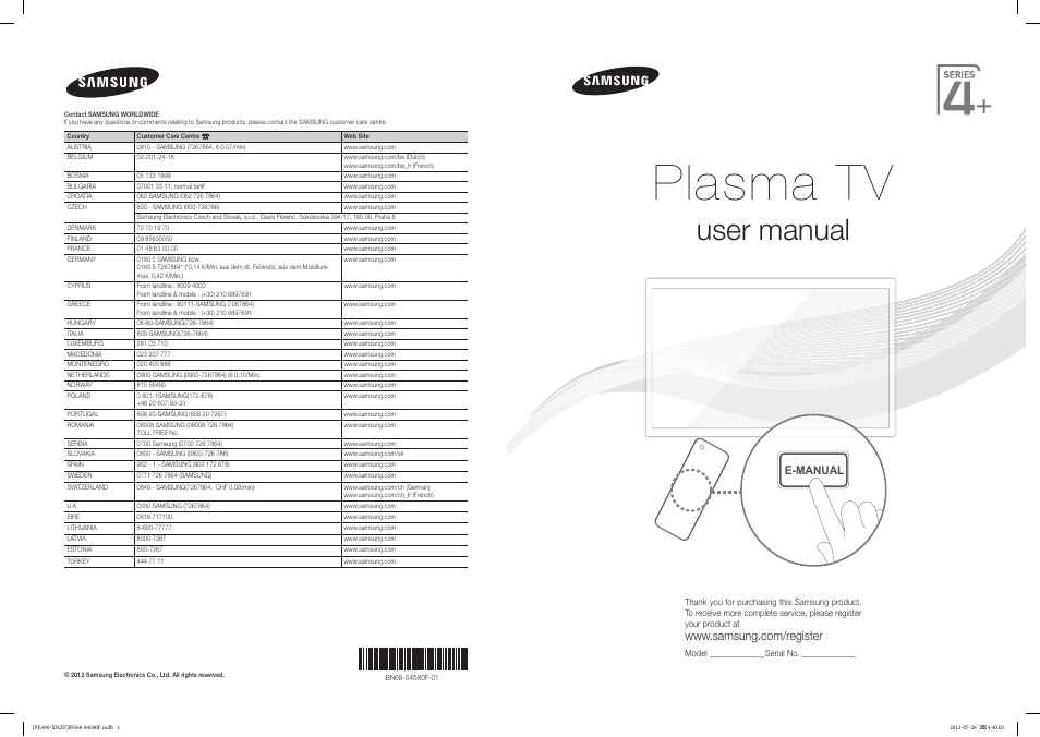 Samsung PS43E490B1W User Manual | 57 pages