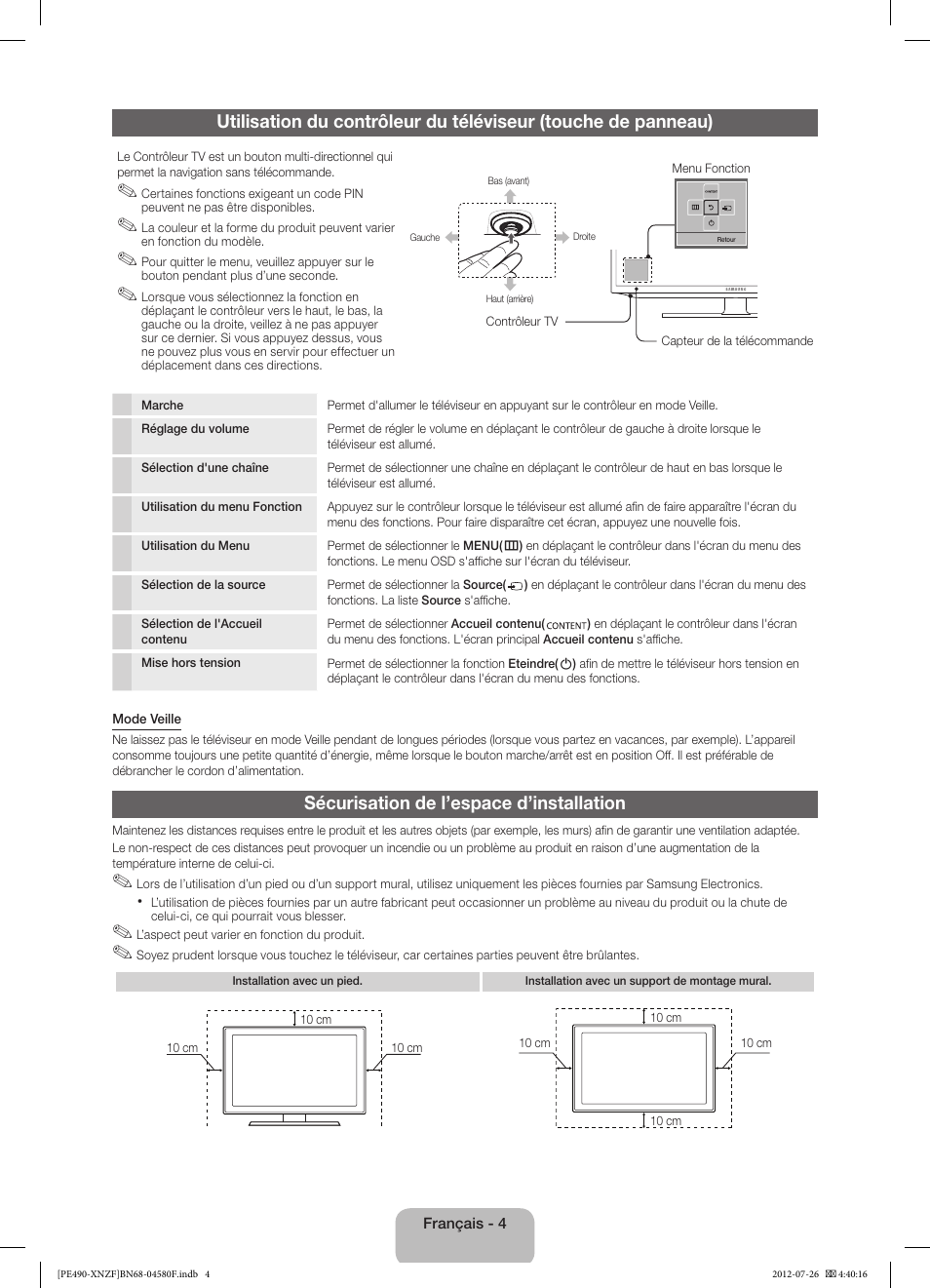 Sécurisation de l’espace d’installation | Samsung PS43E490B1W User Manual | Page 18 / 57