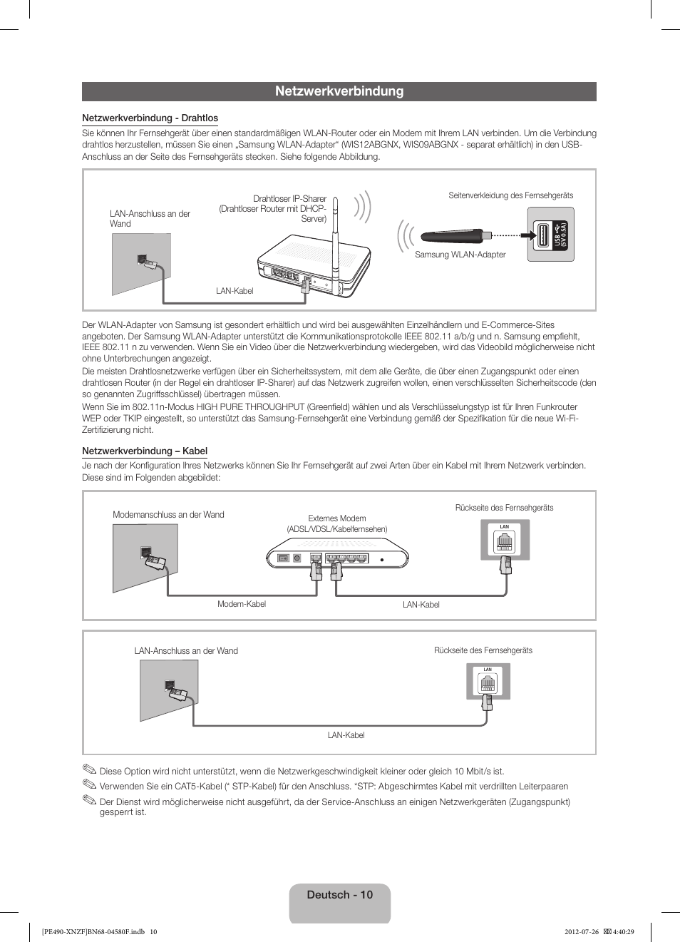 Netzwerkverbindung | Samsung PS43E490B1W User Manual | Page 38 / 57