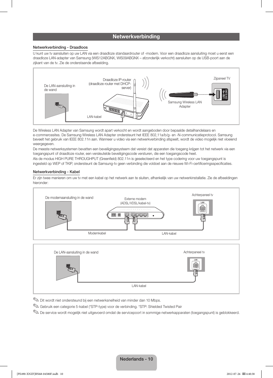 Netwerkverbinding | Samsung PS43E490B1W User Manual | Page 52 / 57
