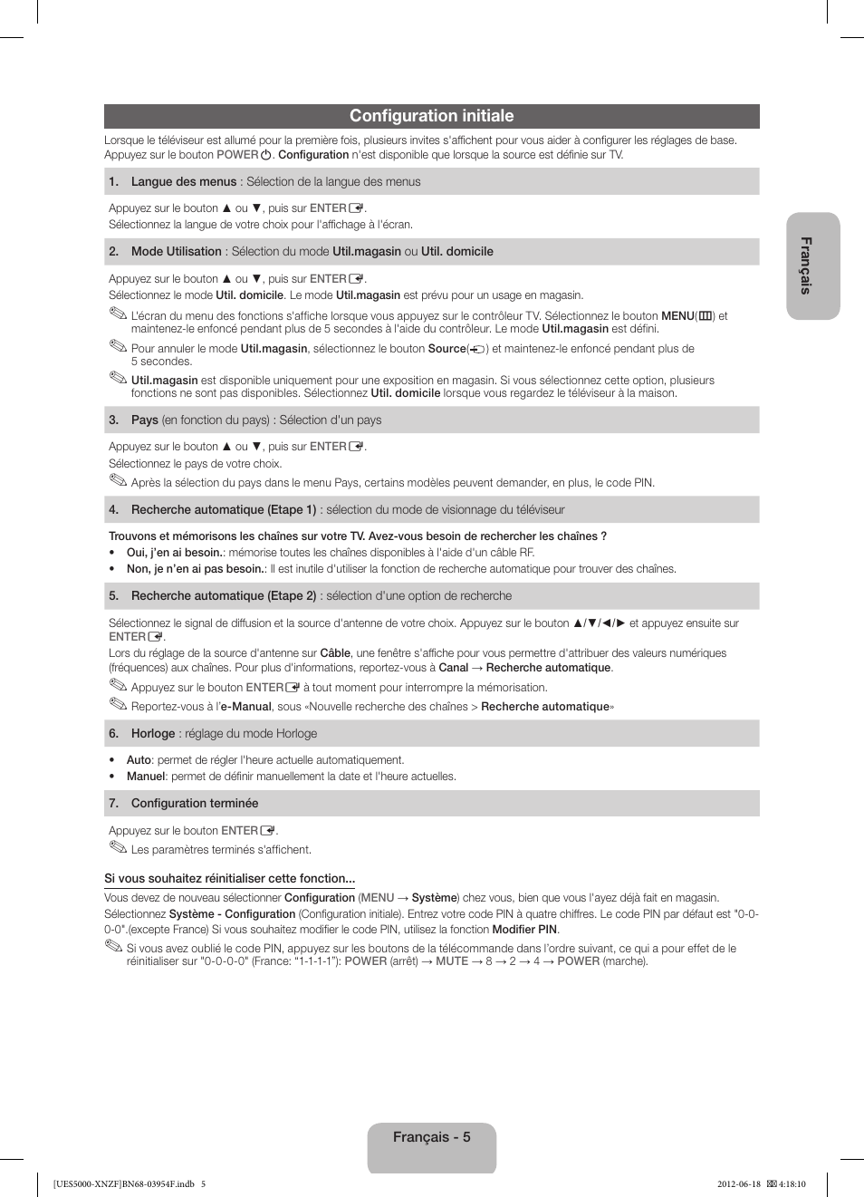 Configuration initiale | Samsung UE22ES5000W User Manual | Page 17 / 49