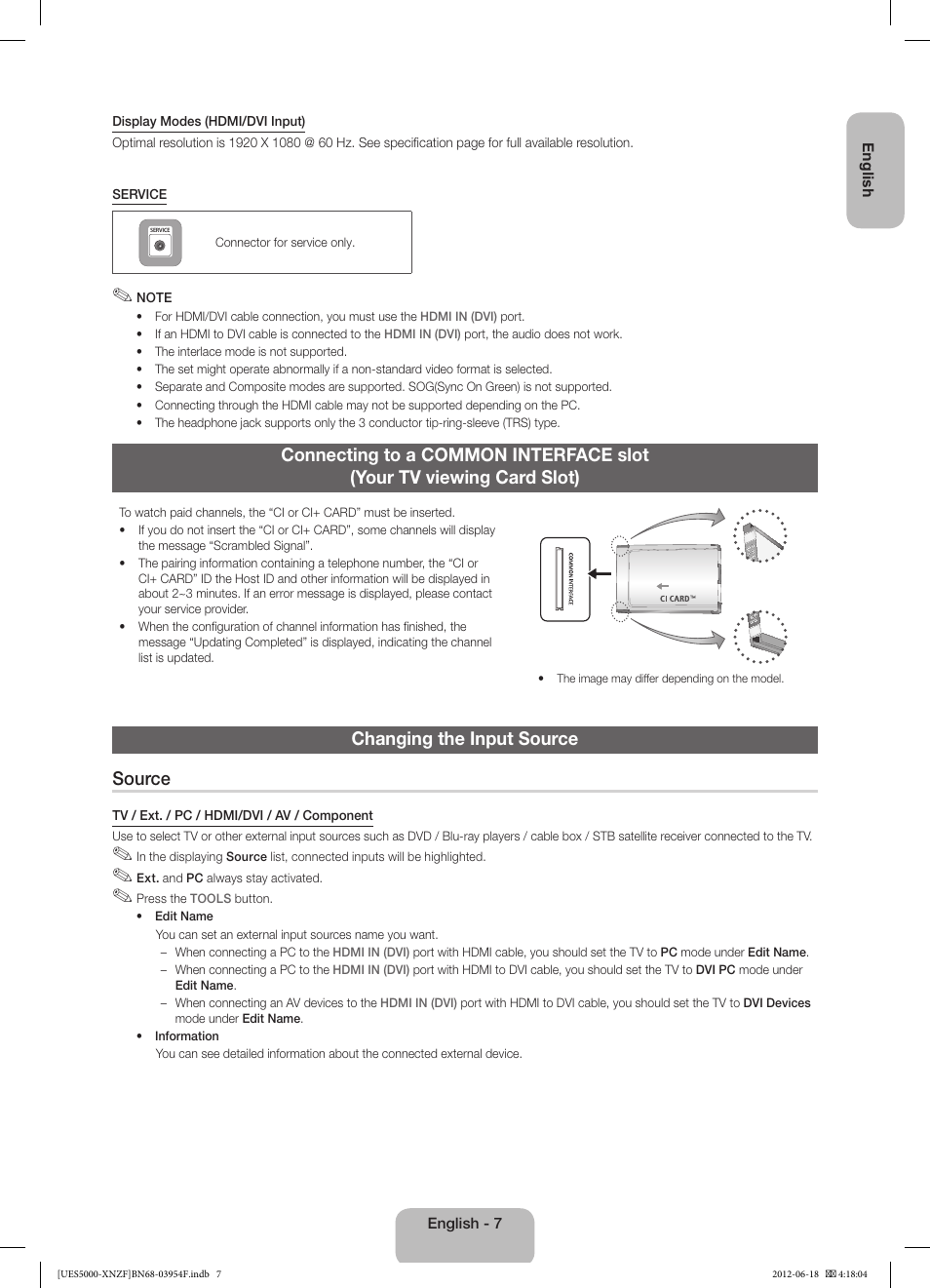 Changing the input source source | Samsung UE22ES5000W User Manual | Page 7 / 49