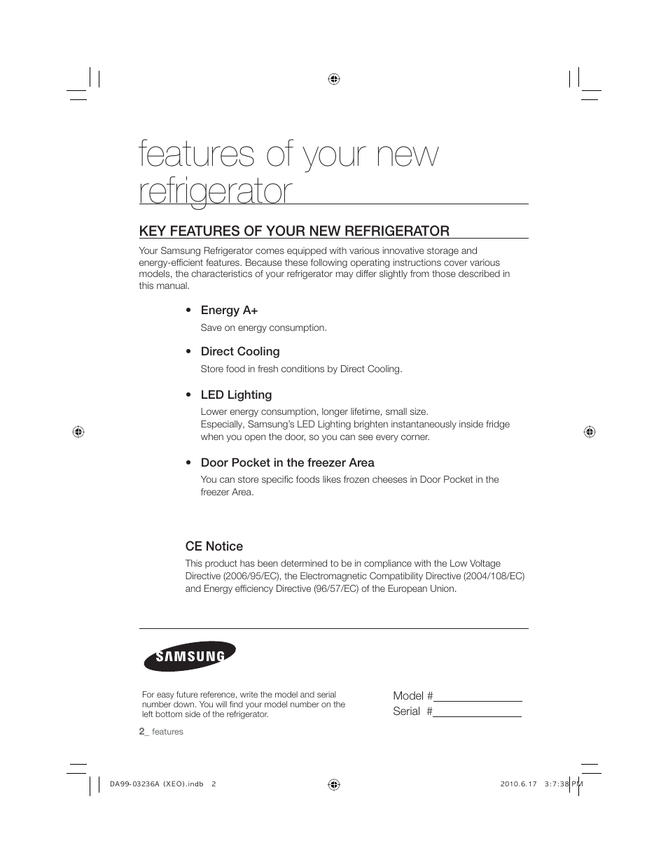 Features of your new refrigerator, Key features of your new refrigerator | Samsung RL27TDFSW User Manual | Page 2 / 28