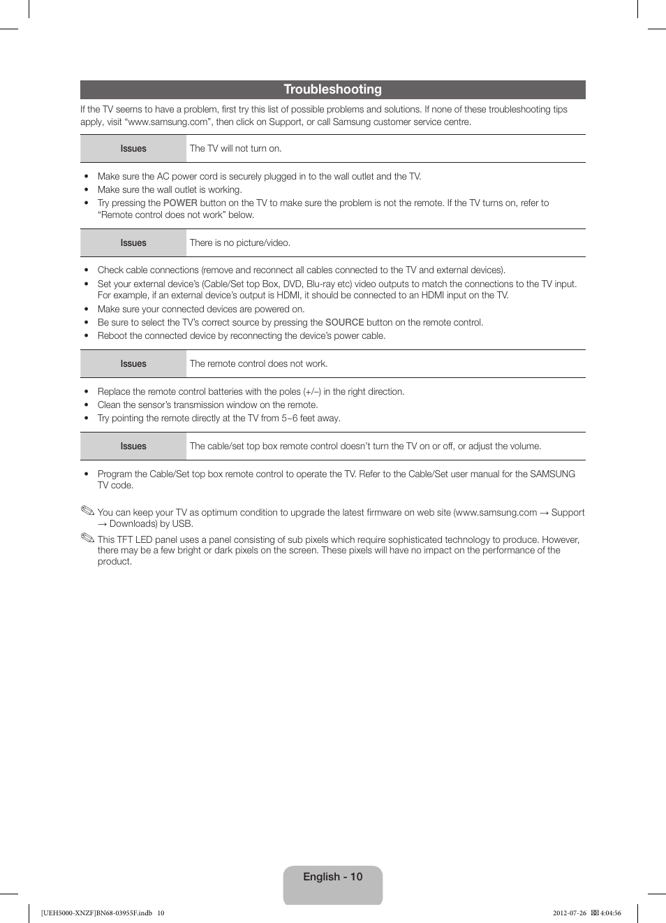 Troubleshooting | Samsung UE40EH5000W User Manual | Page 10 / 49