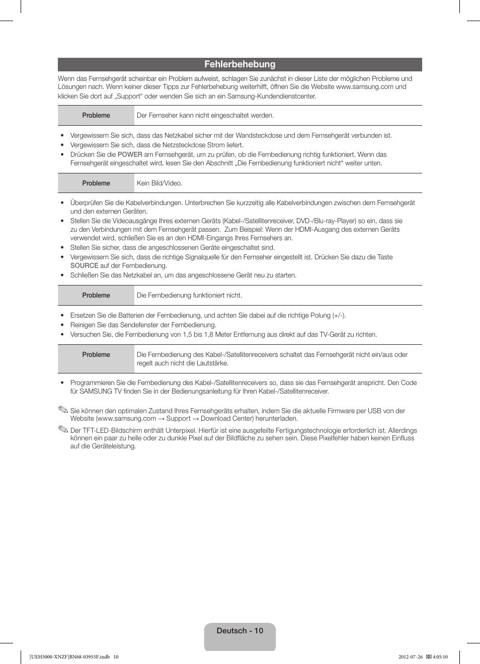 Fehlerbehebung | Samsung UE40EH5000W User Manual | Page 34 / 49