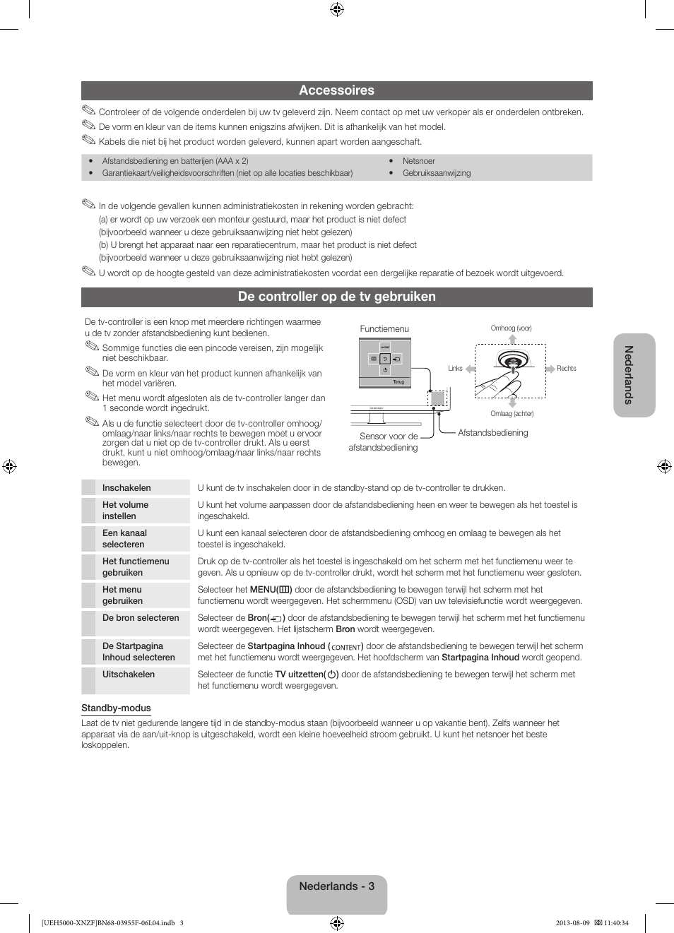 Accessoires, De controller op de tv gebruiken | Samsung UE40EH5000W User Manual | Page 39 / 49